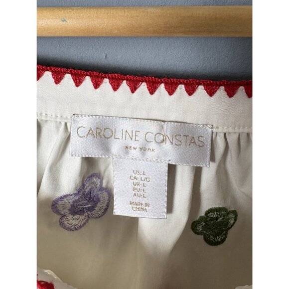 CAROLINE CONSTAS Womens L Ivory Floral Embroidered Flowy Cropped Blouse Top - Picture 5 of 7